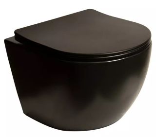 Комплект SantiLine SL-5018MB+SL-03 безободковый чёрный матовый унитаз с сиденьем микролифт и инсталляция с клавишей смыва чёрный матовый